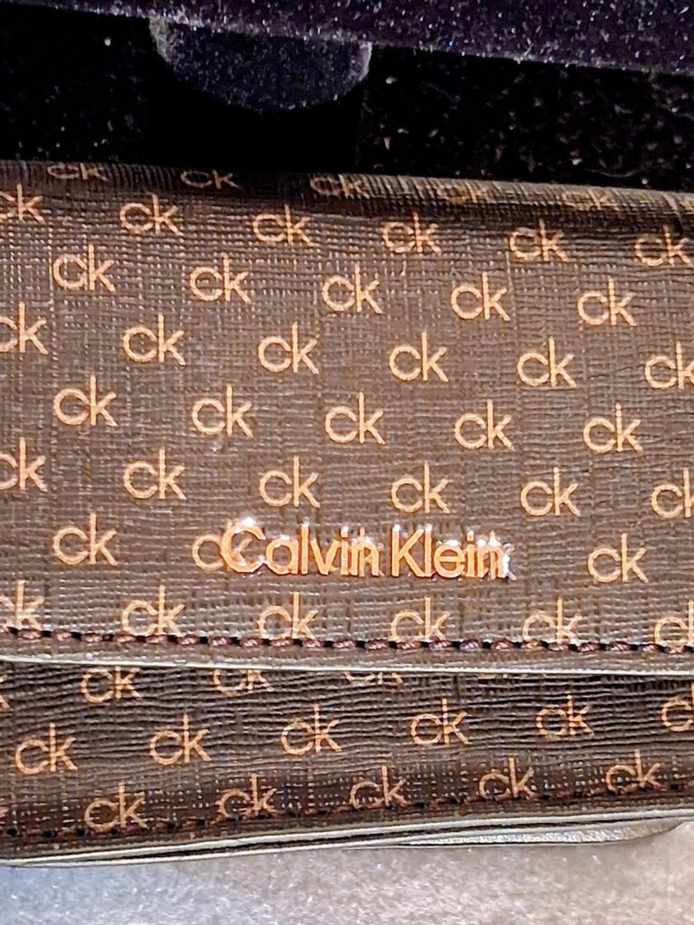 Calvin Klein MINI Card Case Folding Wallet Key Chain Holder Brown Faux Leather